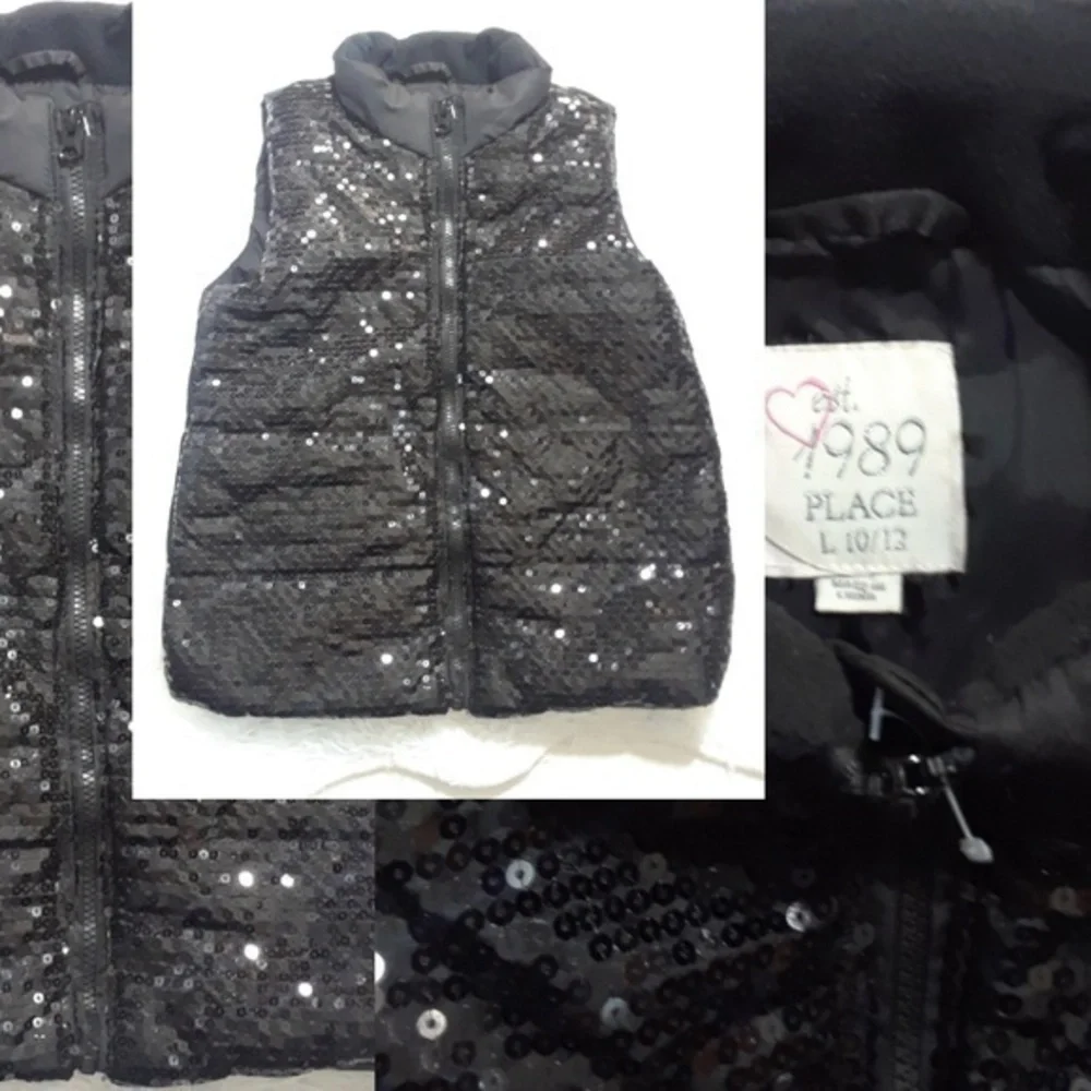 Children's Place Girl's Sequin Puffer Vest- Size L